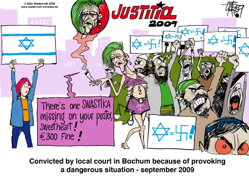 Islam, Israel, jews, hatred, Antisemitism, judiciary, police, sentence, local court, Bochum, aggression, violence, threat, recede, appeasement, government, dhimmitude, Germany, Wiedenroth, caricature, cartoon