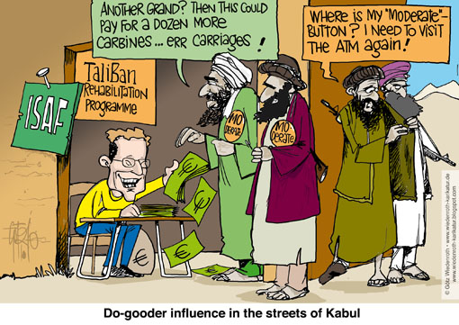 Afghanistan, conference, Fund, Taliban, drop-out, Guido Westerwelle, foreign minister, pay-out, ISAF, Bundeswehr, education, training, Police, Army, Wiedenroth, Germany, caricature, cartoon